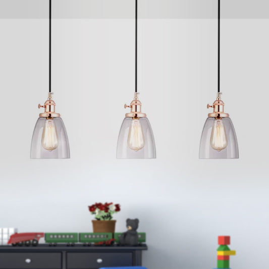 Rose Gold Cone Multi Pendant Light Fixture Modern Clear Glass 3-Light Dining Room Hanging Lamp Clearhalo 'Ceiling Lights' 'Chandeliers' 'Glass shade' 'Glass' 'Industrial Pendants' 'Industrial' 'Middle Century Pendants' 'Pendant Lights' 'Pendants' 'Tiffany' Lighting' 679624