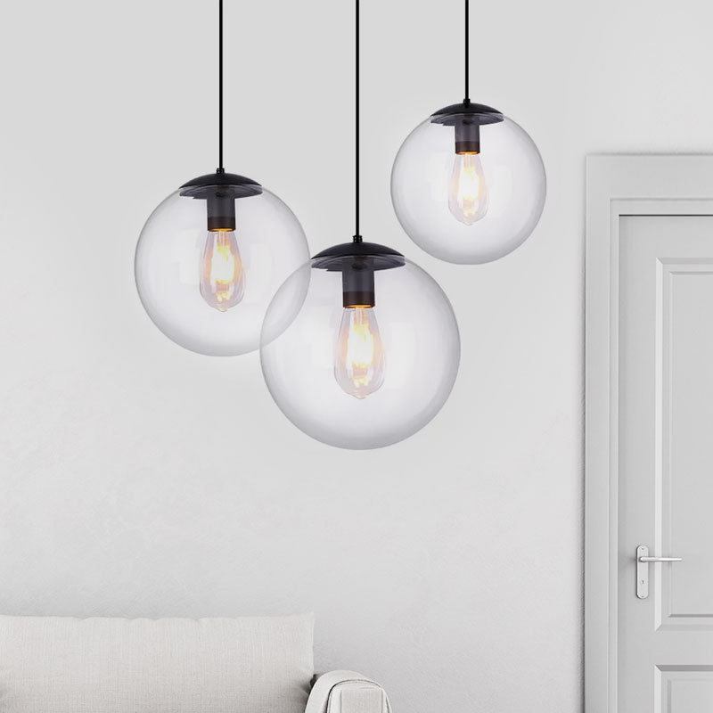 6"/8" Wide Global Glass Pendant Light Industrial 1 Light Dining Room Hanging Ceiling Light in Clear Clearhalo 'Ceiling Lights' 'Glass shade' 'Glass' 'Industrial Pendants' 'Industrial' 'Middle Century Pendants' 'Pendant Lights' 'Pendants' 'Tiffany' Lighting' 679625