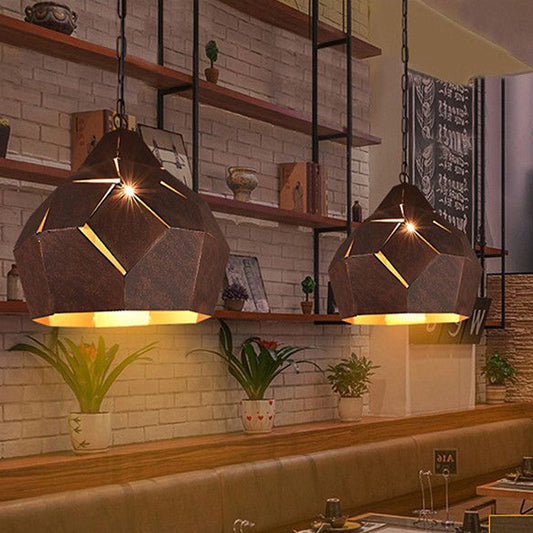 Wrought Iron Dome Hanging Ceiling Lamp Industrial Loft 1 Light Pendant Lamp in Rust for Restaurant Clearhalo 'Ceiling Lights' 'Glass shade' 'Glass' 'Industrial Pendants' 'Industrial' 'Middle Century Pendants' 'Pendant Lights' 'Pendants' 'Tiffany' Lighting' 679629