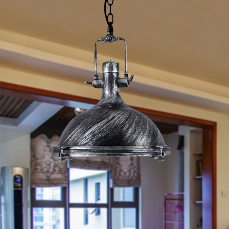 Bowl Shade Iron Ceiling Pendant Vintage Style 1 Light Coffee Shop Hanging Ceiling Light in Aged Silver/Bronze/Rust Clearhalo 'Art Deco Pendants' 'Cast Iron' 'Ceiling Lights' 'Ceramic' 'Crystal' 'Industrial Pendants' 'Industrial' 'Metal' 'Middle Century Pendants' 'Pendant Lights' 'Pendants' 'Tiffany' Lighting' 679669