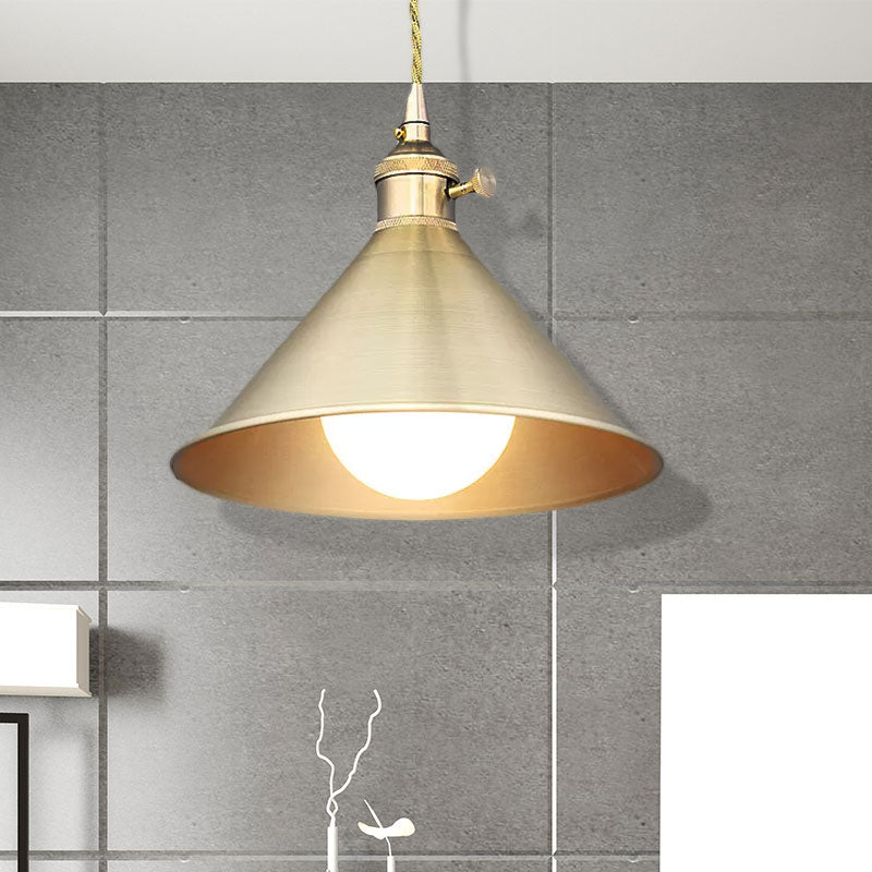 Metallic Brass Finish Pendant Light Fixture Tapered Shade 1 Light Mid Century Ceiling Light Clearhalo 'Art Deco Pendants' 'Cast Iron' 'Ceiling Lights' 'Ceramic' 'Crystal' 'Industrial Pendants' 'Industrial' 'Metal' 'Middle Century Pendants' 'Pendant Lights' 'Pendants' 'Tiffany' Lighting' 679697
