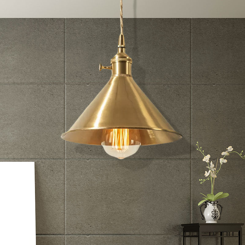 Metallic Brass Finish Pendant Light Fixture Tapered Shade 1 Light Mid Century Ceiling Light Clearhalo 'Art Deco Pendants' 'Cast Iron' 'Ceiling Lights' 'Ceramic' 'Crystal' 'Industrial Pendants' 'Industrial' 'Metal' 'Middle Century Pendants' 'Pendant Lights' 'Pendants' 'Tiffany' Lighting' 679698