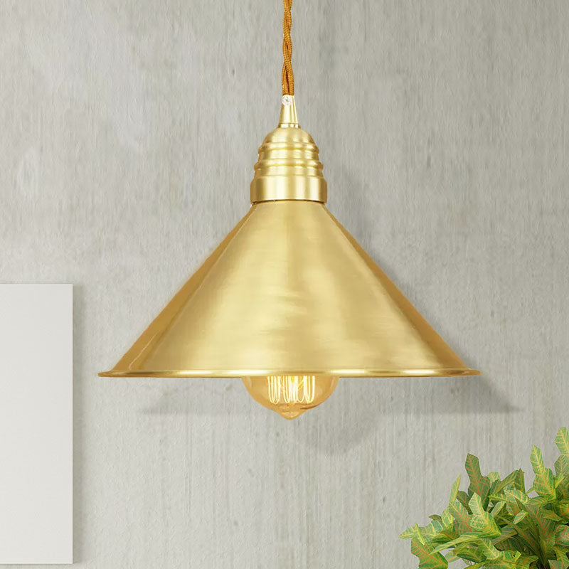 Metallic Brass Finish Pendant Light Fixture Tapered Shade 1 Light Mid Century Ceiling Light Clearhalo 'Art Deco Pendants' 'Cast Iron' 'Ceiling Lights' 'Ceramic' 'Crystal' 'Industrial Pendants' 'Industrial' 'Metal' 'Middle Century Pendants' 'Pendant Lights' 'Pendants' 'Tiffany' Lighting' 679700