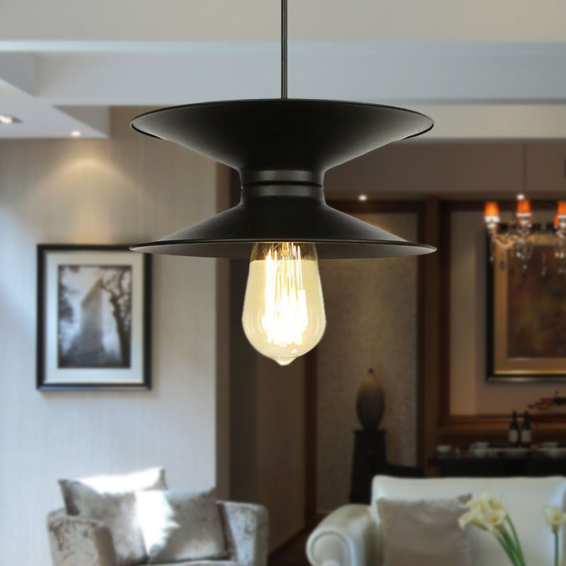 Double Cone Metal Ceiling Fixture Retro Stylish 1 Light Dining Room Pendant Ceiling Light in Black and White Clearhalo 'Art Deco Pendants' 'Black' 'Cast Iron' 'Ceiling Lights' 'Ceramic' 'Crystal' 'Industrial Pendants' 'Industrial' 'Metal' 'Middle Century Pendants' 'Pendant Lights' 'Pendants' 'Rustic Pendants' 'Tiffany' Lighting' 679701