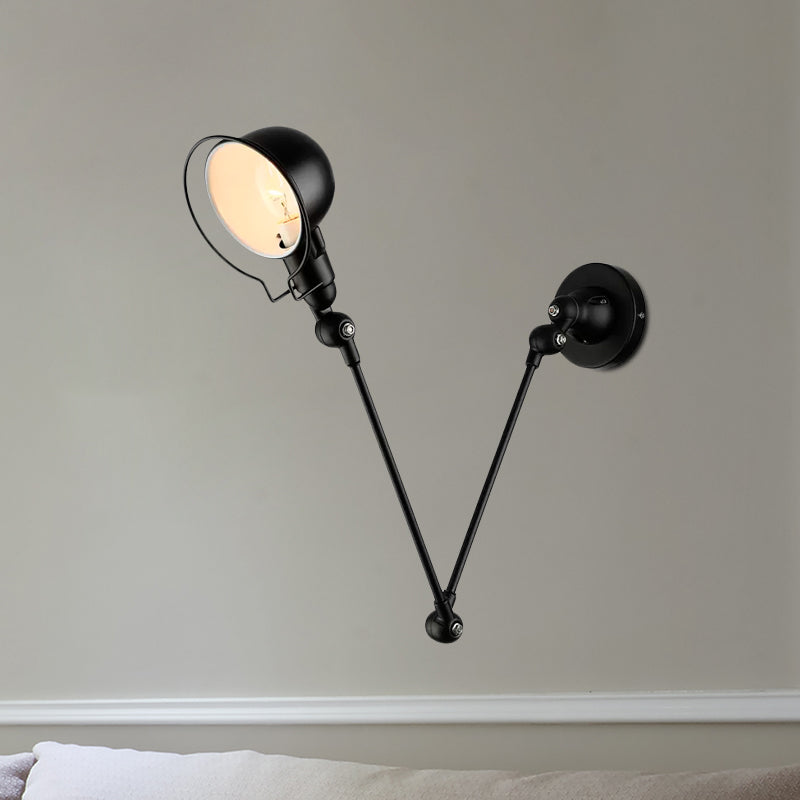 Black/White Swing Arm Wall Light Fixture with Bowl Shade Industrial Metal 1 Head Corridor Sconce Lamp Clearhalo 'Art deco wall lights' 'Cast Iron' 'Glass' 'Industrial wall lights' 'Industrial' 'Middle century wall lights' 'Modern' 'Rustic wall lights' 'Tiffany' 'Traditional wall lights' 'Wall Lamps & Sconces' 'Wall Lights' Lighting' 679717