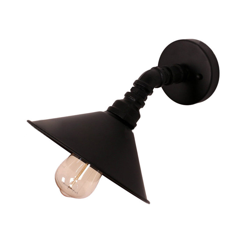 One Bulb Wall Light with Cone Shade Metal Industrial Bedroom Sconce Lighting Fixture in Black/Rust Clearhalo 'Art deco wall lights' 'Cast Iron' 'Glass' 'Industrial wall lights' 'Industrial' 'Middle century wall lights' 'Modern' 'Rustic wall lights' 'Tiffany' 'Traditional wall lights' 'Wall Lamps & Sconces' 'Wall Lights' Lighting' 679731