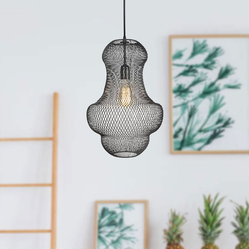 Black Mesh Cage Pendant Light Industrial Metal One Light Dining Room Hanging Lamp Clearhalo 'Art Deco Pendants' 'Black' 'Cast Iron' 'Ceiling Lights' 'Ceramic' 'Crystal' 'Industrial Pendants' 'Industrial' 'Metal' 'Middle Century Pendants' 'Pendant Lights' 'Pendants' 'Rustic Pendants' 'Tiffany' Lighting' 679772