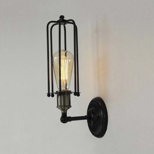 1 Head Wall Lamp Vintage Industrial Tubed Cage Shade Metal Mini Wall Light Fixture in Black for Corridor Clearhalo 'Art deco wall lights' 'Cast Iron' 'Glass' 'Industrial wall lights' 'Industrial' 'Middle century wall lights' 'Modern' 'Rustic wall lights' 'Tiffany' 'Traditional wall lights' 'Wall Lamps & Sconces' 'Wall Lights' Lighting' 679783