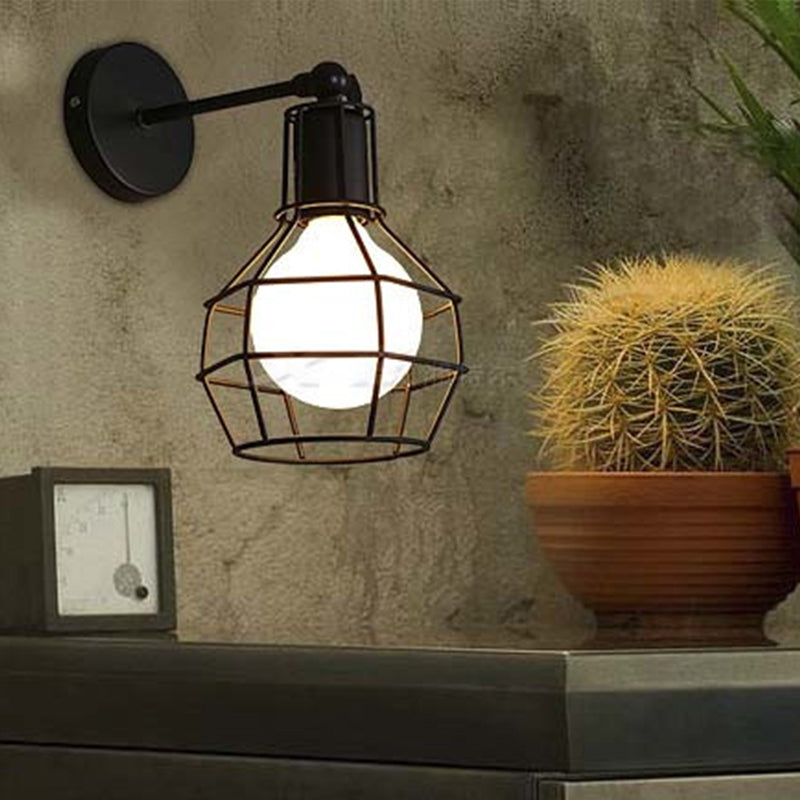 Black Barrel/Flared Cage Wall Sconce Industrial Style Metal 1 Head Living Room Rotatable Wall Mount Light Clearhalo 'Art deco wall lights' 'Cast Iron' 'Glass' 'Industrial wall lights' 'Industrial' 'Middle century wall lights' 'Modern' 'Rustic wall lights' 'Tiffany' 'Traditional wall lights' 'Wall Lamps & Sconces' 'Wall Lights' Lighting' 679794