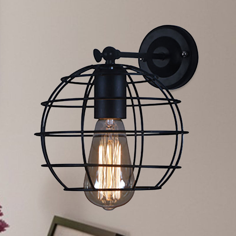 Black Barrel/Flared Cage Wall Sconce Industrial Style Metal 1 Head Living Room Rotatable Wall Mount Light Clearhalo 'Art deco wall lights' 'Cast Iron' 'Glass' 'Industrial wall lights' 'Industrial' 'Middle century wall lights' 'Modern' 'Rustic wall lights' 'Tiffany' 'Traditional wall lights' 'Wall Lamps & Sconces' 'Wall Lights' Lighting' 679798