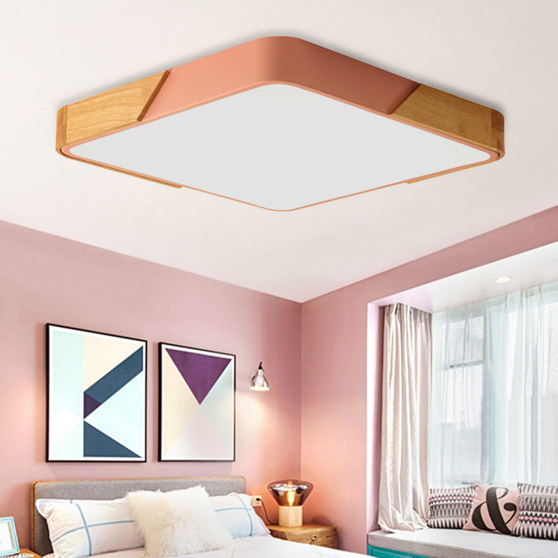 Bedroom Ceiling Light Square, Nordic Green Flush Mount Lighting with Wood and Acrylic Shade for Children Clearhalo 'Ceiling Lights' 'Close To Ceiling Lights' 'Close to ceiling' 'Flush mount' Lighting' 679813