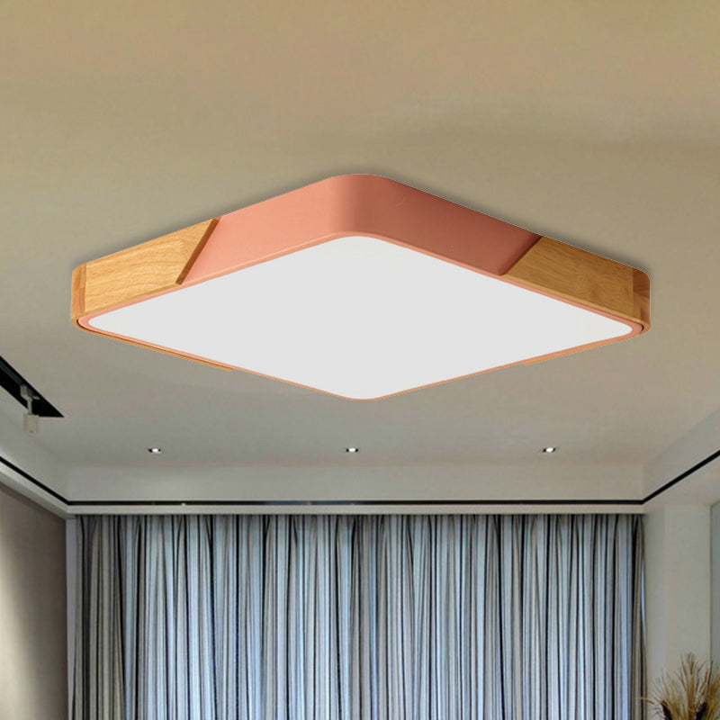 Bedroom Ceiling Light Square, Nordic Green Flush Mount Lighting with Wood and Acrylic Shade for Children Clearhalo 'Ceiling Lights' 'Close To Ceiling Lights' 'Close to ceiling' 'Flush mount' Lighting' 679814