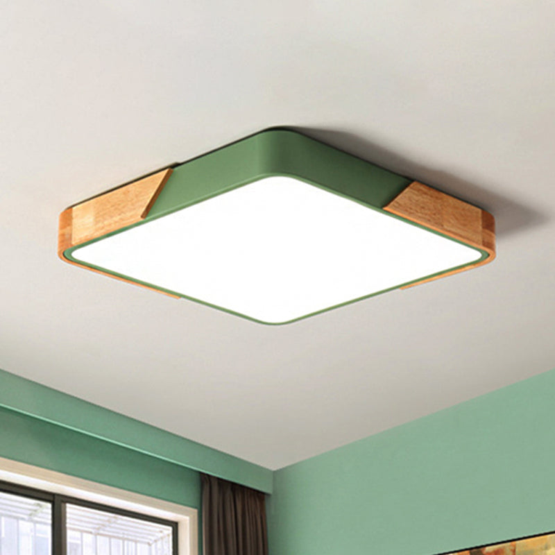 Bedroom Ceiling Light Square, Nordic Green Flush Mount Lighting with Wood and Acrylic Shade for Children Clearhalo 'Ceiling Lights' 'Close To Ceiling Lights' 'Close to ceiling' 'Flush mount' Lighting' 679815