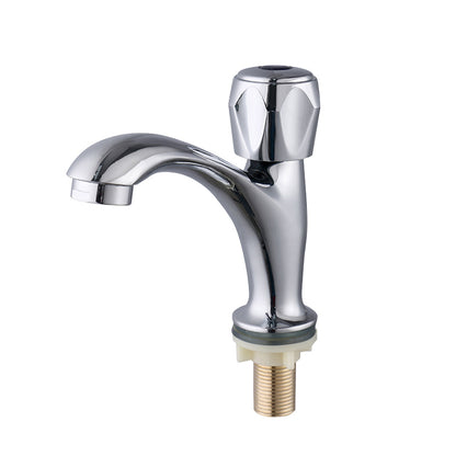 Contemporary Faucet Knob Handle 1 Hole Low Arc Solid Brass Faucet 31.5 Inches Clearhalo 'bathroom_sink_faucets' 'Conjuntos de Torneiras de Lavatório e Banheiro' 'home_improvement' 'home_improvement_bathroom_sink_faucets' 'Mobiliário Doméstico' 'Página inicial' 'Renovação e equipamento de casa de banho' 'Torneira para lavatório de banheiro' 6799877