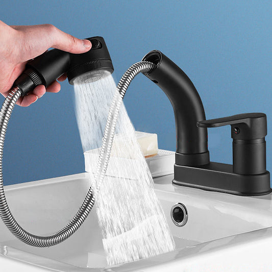 Modern Style Vessel Faucet Copper Knob Handle Low Arc Retractable Vessel Faucet Clearhalo 'Bathroom Remodel & Bathroom Fixtures' 'Bathroom Sink Faucets' 'Bathroom Sinks & Faucet Components' 'bathroom_sink_faucets' 'Home Improvement' 'home_improvement' 'home_improvement_bathroom_sink_faucets' 6799922