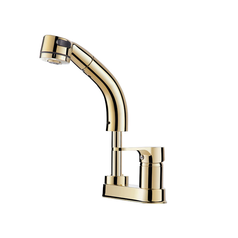 Modern Style Vessel Faucet Copper Knob Handle Low Arc Retractable Vessel Faucet Gold Clearhalo 'Bathroom Remodel & Bathroom Fixtures' 'Bathroom Sink Faucets' 'Bathroom Sinks & Faucet Components' 'bathroom_sink_faucets' 'Home Improvement' 'home_improvement' 'home_improvement_bathroom_sink_faucets' 6799929
