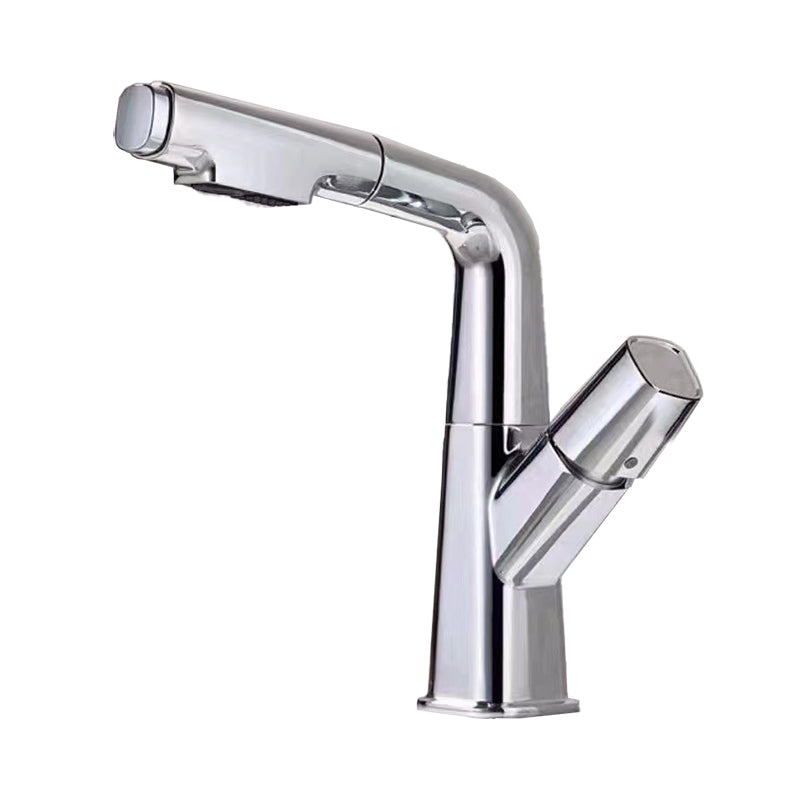 Widespread Sink Faucet Modern Faucet with Single Knob Handle Silver Clearhalo 'Bathroom Remodel & Bathroom Fixtures' 'Bathroom Sink Faucets' 'Bathroom Sinks & Faucet Components' 'bathroom_sink_faucets' 'Home Improvement' 'home_improvement' 'home_improvement_bathroom_sink_faucets' 6799951
