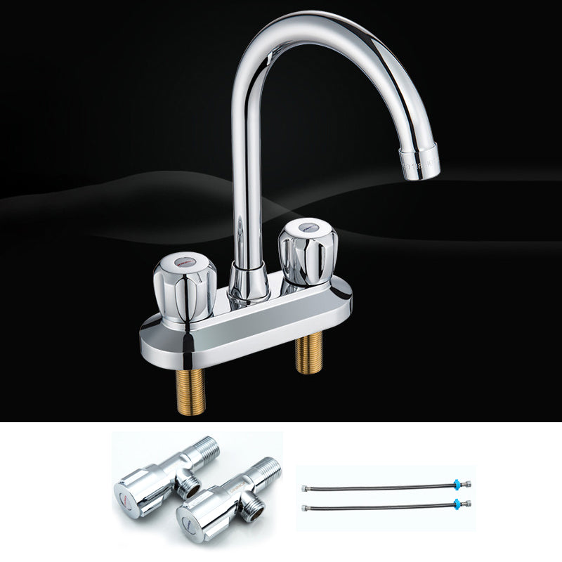Modern Style Bathroom Faucet Double Handles Faucet Swivel Spout Faucet Gooseneck Supply Lines Included Shut-off Valve Included Clearhalo 'Bathroom Remodel & Bathroom Fixtures' 'Bathroom Sink Faucets' 'Bathroom Sinks & Faucet Components' 'bathroom_sink_faucets' 'Home Improvement' 'home_improvement' 'home_improvement_bathroom_sink_faucets' 6799963