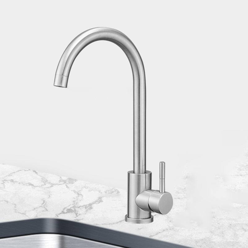 Modern High-Arc Kitchen Faucet Stainless Steel Lead Free Swivel Spout Faucets Hot/Cold Water Dispensers Clearhalo 'Home Improvement' 'home_improvement' 'home_improvement_kitchen_faucets' 'Kitchen Faucets' 'Kitchen Remodel & Kitchen Fixtures' 'Kitchen Sinks & Faucet Components' 'kitchen_faucets' 6800008