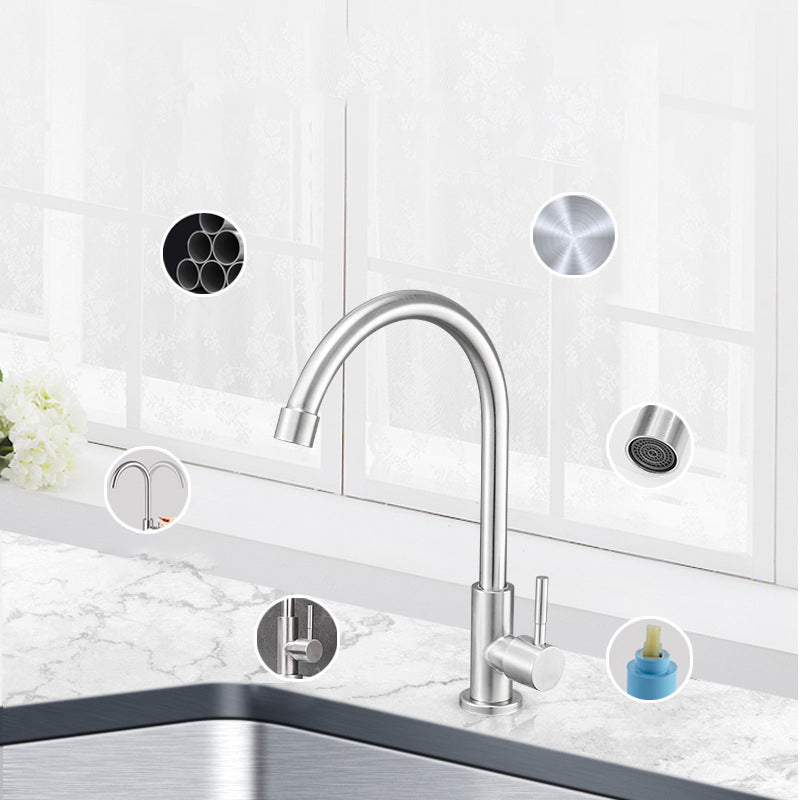 Modern High-Arc Kitchen Faucet Stainless Steel Lead Free Swivel Spout Faucets Clearhalo 'Home Improvement' 'home_improvement' 'home_improvement_kitchen_faucets' 'Kitchen Faucets' 'Kitchen Remodel & Kitchen Fixtures' 'Kitchen Sinks & Faucet Components' 'kitchen_faucets' 6800009