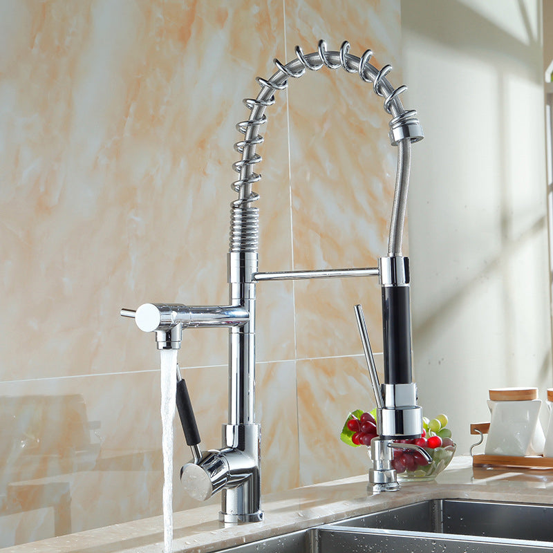 Pre-rinse Spring Spout Kitchen Sink Faucet Copper Swivel Spout with Pull out Sprayer Clearhalo 'Home Improvement' 'home_improvement' 'home_improvement_kitchen_faucets' 'Kitchen Faucets' 'Kitchen Remodel & Kitchen Fixtures' 'Kitchen Sinks & Faucet Components' 'kitchen_faucets' 6800018