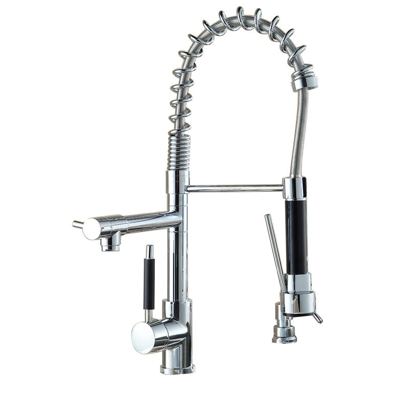 Pre-rinse Spring Spout Kitchen Sink Faucet Copper Swivel Spout with Pull out Sprayer Chrome Clearhalo 'Home Improvement' 'home_improvement' 'home_improvement_kitchen_faucets' 'Kitchen Faucets' 'Kitchen Remodel & Kitchen Fixtures' 'Kitchen Sinks & Faucet Components' 'kitchen_faucets' 6800019