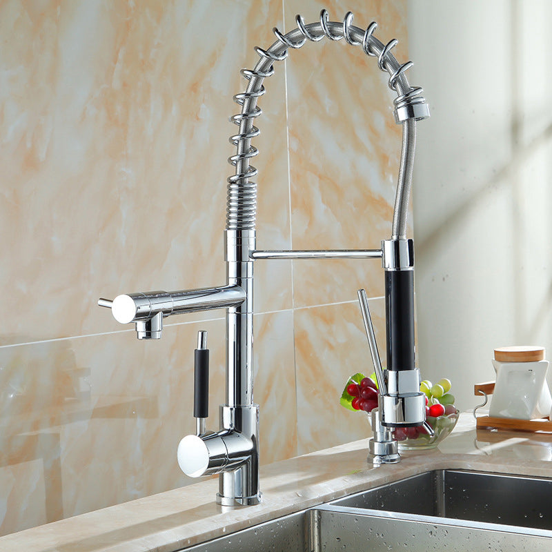 Pre-rinse Spring Spout Kitchen Sink Faucet Copper Swivel Spout with Pull out Sprayer Clearhalo 'Home Improvement' 'home_improvement' 'home_improvement_kitchen_faucets' 'Kitchen Faucets' 'Kitchen Remodel & Kitchen Fixtures' 'Kitchen Sinks & Faucet Components' 'kitchen_faucets' 6800021