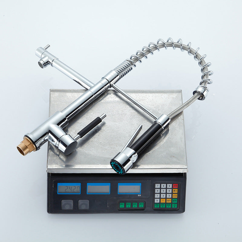 Pre-rinse Spring Spout Kitchen Sink Faucet Copper Swivel Spout with Pull out Sprayer Clearhalo 'Home Improvement' 'home_improvement' 'home_improvement_kitchen_faucets' 'Kitchen Faucets' 'Kitchen Remodel & Kitchen Fixtures' 'Kitchen Sinks & Faucet Components' 'kitchen_faucets' 6800022