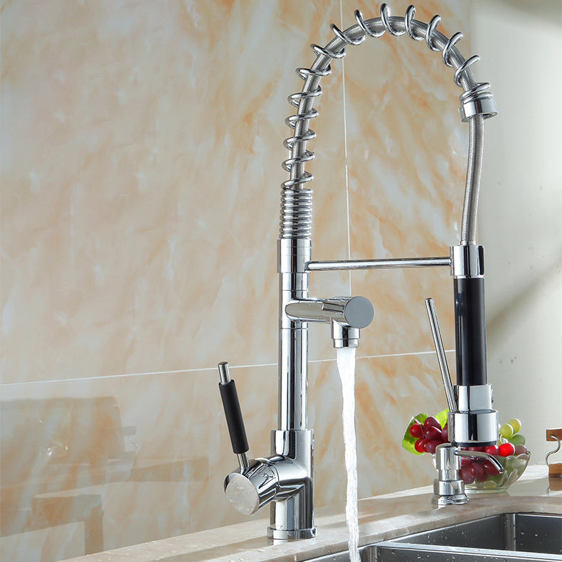 Pre-rinse Spring Spout Kitchen Sink Faucet Copper Swivel Spout with Pull out Sprayer Clearhalo 'Home Improvement' 'home_improvement' 'home_improvement_kitchen_faucets' 'Kitchen Faucets' 'Kitchen Remodel & Kitchen Fixtures' 'Kitchen Sinks & Faucet Components' 'kitchen_faucets' 6800026