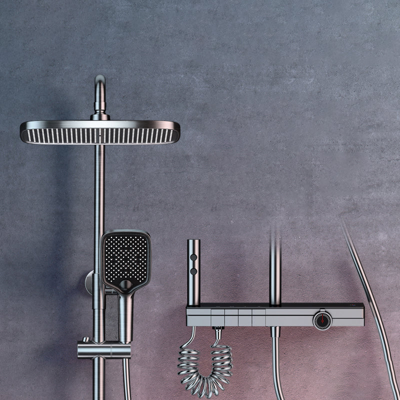 Modern Brass Shower Faucet Adjustable Spray Pattern Wall Mounted Shower Combo Grey Clearhalo 'Bathroom Remodel & Bathroom Fixtures' 'Home Improvement' 'home_improvement' 'home_improvement_shower_faucets' 'Shower Faucets & Systems' 'shower_faucets' 'Showers & Bathtubs Plumbing' 'Showers & Bathtubs' 6800113