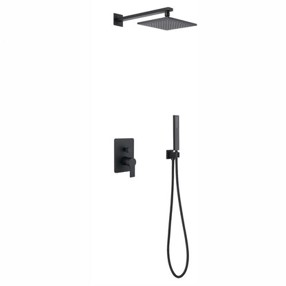 Shower System Square Handheld Shower Knot Handle Shower Trim Matte Black 13"L x 13"W Clearhalo 'Bathroom Remodel & Bathroom Fixtures' 'Home Improvement' 'home_improvement' 'home_improvement_shower_faucets' 'Shower Faucets & Systems' 'shower_faucets' 'Showers & Bathtubs Plumbing' 'Showers & Bathtubs' 6800152