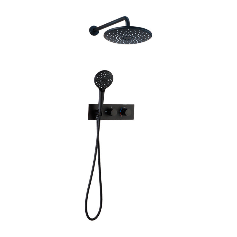 Modern Shower System Black Round Head Wall Mounted Shower Trim Black Clearhalo 'Bathroom Remodel & Bathroom Fixtures' 'Home Improvement' 'home_improvement' 'home_improvement_shower_faucets' 'Shower Faucets & Systems' 'shower_faucets' 'Showers & Bathtubs Plumbing' 'Showers & Bathtubs' 6800162