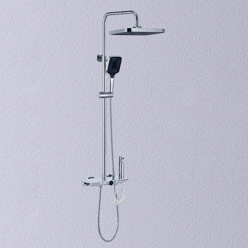 Modern Shower Set Brass Adjustable Shower Head Wall Mounted Shower Head Combo Silver 4 Digital Display Included Clearhalo 'Bathroom Remodel & Bathroom Fixtures' 'Home Improvement' 'home_improvement' 'home_improvement_shower_faucets' 'Shower Faucets & Systems' 'shower_faucets' 'Showers & Bathtubs Plumbing' 'Showers & Bathtubs' 6800183