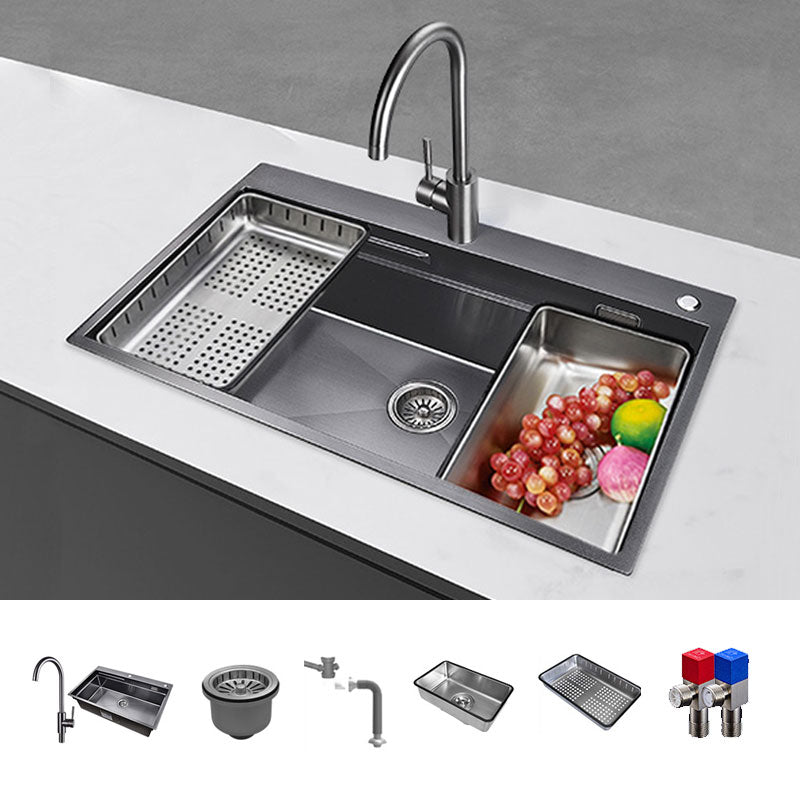 Modern Style Sink Stainless Steel Noise-cancelling Design Sink for Kitchen 31"L x 19"W x 9"H Sink with Faucet Round Faucet Clearhalo 'Home Improvement' 'home_improvement' 'home_improvement_kitchen_sinks' 'Kitchen Remodel & Kitchen Fixtures' 'Kitchen Sinks & Faucet Components' 'Kitchen Sinks' 'kitchen_sinks' 6800275