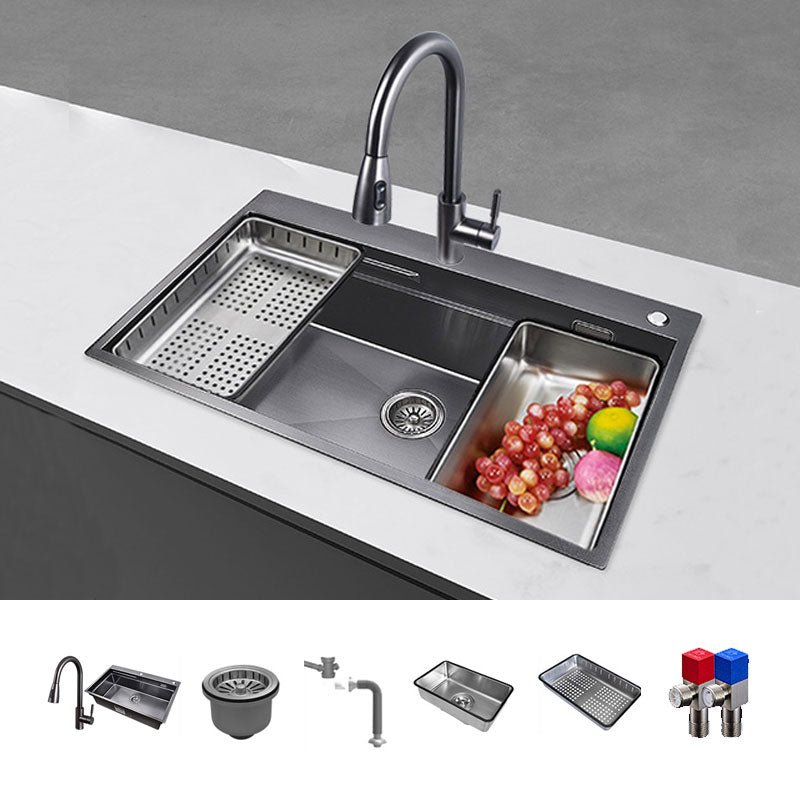 Modern Style Sink Stainless Steel Noise-cancelling Design Sink for Kitchen 31"L x 19"W x 9"H Sink with Faucet Pull Out Faucet Clearhalo 'Home Improvement' 'home_improvement' 'home_improvement_kitchen_sinks' 'Kitchen Remodel & Kitchen Fixtures' 'Kitchen Sinks & Faucet Components' 'Kitchen Sinks' 'kitchen_sinks' 6800277