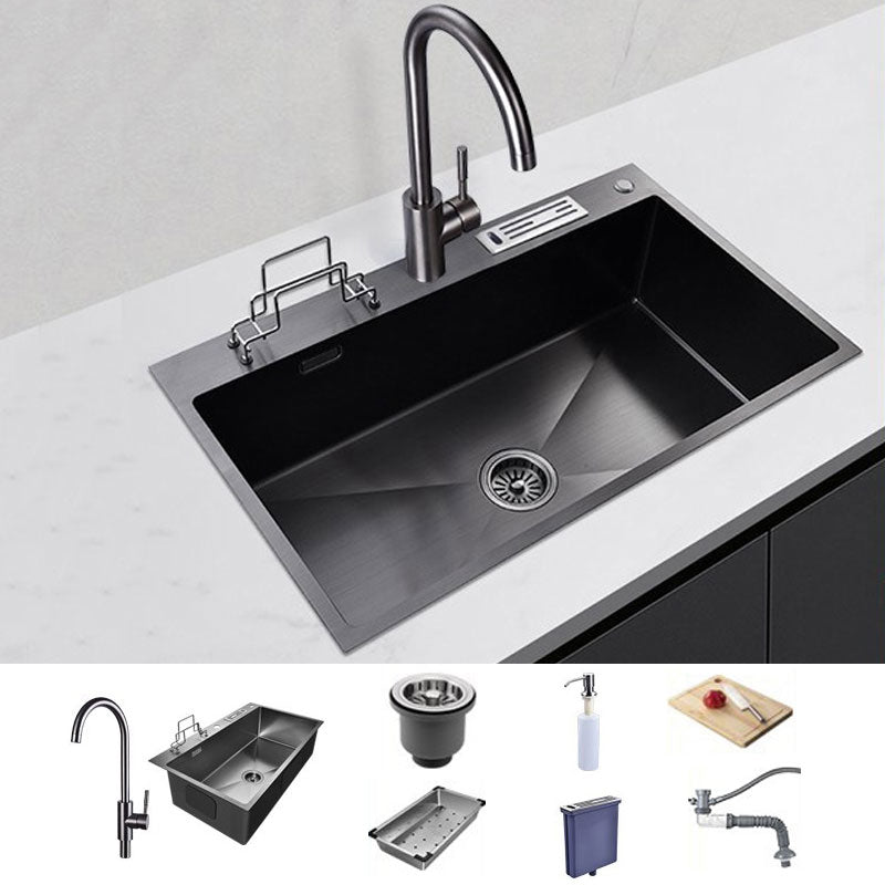 Modern Style Sink Stainless Steel Noise-cancelling Design Sink for Kitchen 31.5"L x 18.9"W x 8.7"H Sink with Faucet Round Faucet Clearhalo 'Home Improvement' 'home_improvement' 'home_improvement_kitchen_sinks' 'Kitchen Remodel & Kitchen Fixtures' 'Kitchen Sinks & Faucet Components' 'Kitchen Sinks' 'kitchen_sinks' 6800279