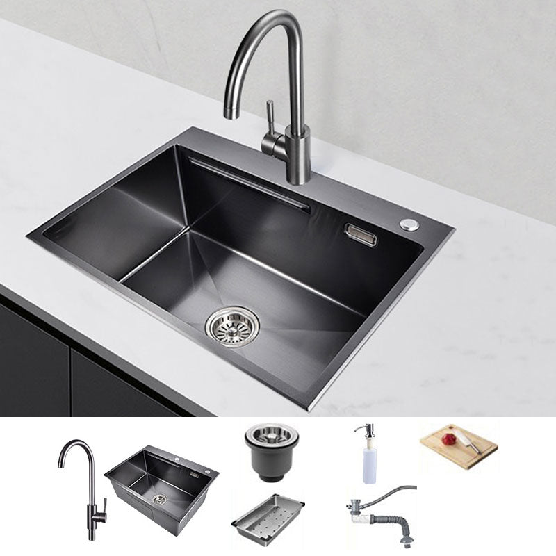 Modern Style Sink Stainless Steel Noise-cancelling Design Sink for Kitchen 24"L x 18"W x 9"H Sink with Faucet Round Faucet Clearhalo 'Home Improvement' 'home_improvement' 'home_improvement_kitchen_sinks' 'Kitchen Remodel & Kitchen Fixtures' 'Kitchen Sinks & Faucet Components' 'Kitchen Sinks' 'kitchen_sinks' 6800287