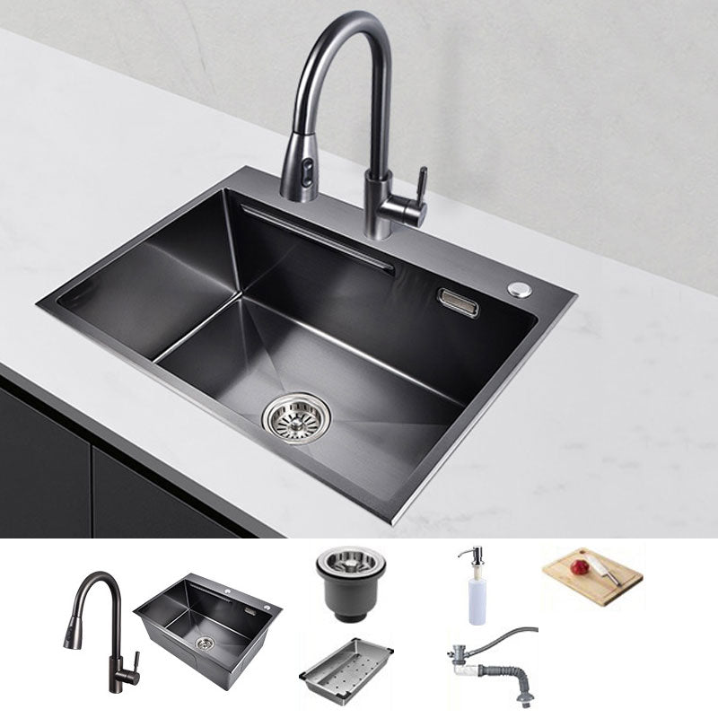 Modern Style Sink Stainless Steel Noise-cancelling Design Sink for Kitchen 24"L x 18"W x 9"H Sink with Faucet Pull Out Faucet Clearhalo 'Home Improvement' 'home_improvement' 'home_improvement_kitchen_sinks' 'Kitchen Remodel & Kitchen Fixtures' 'Kitchen Sinks & Faucet Components' 'Kitchen Sinks' 'kitchen_sinks' 6800288