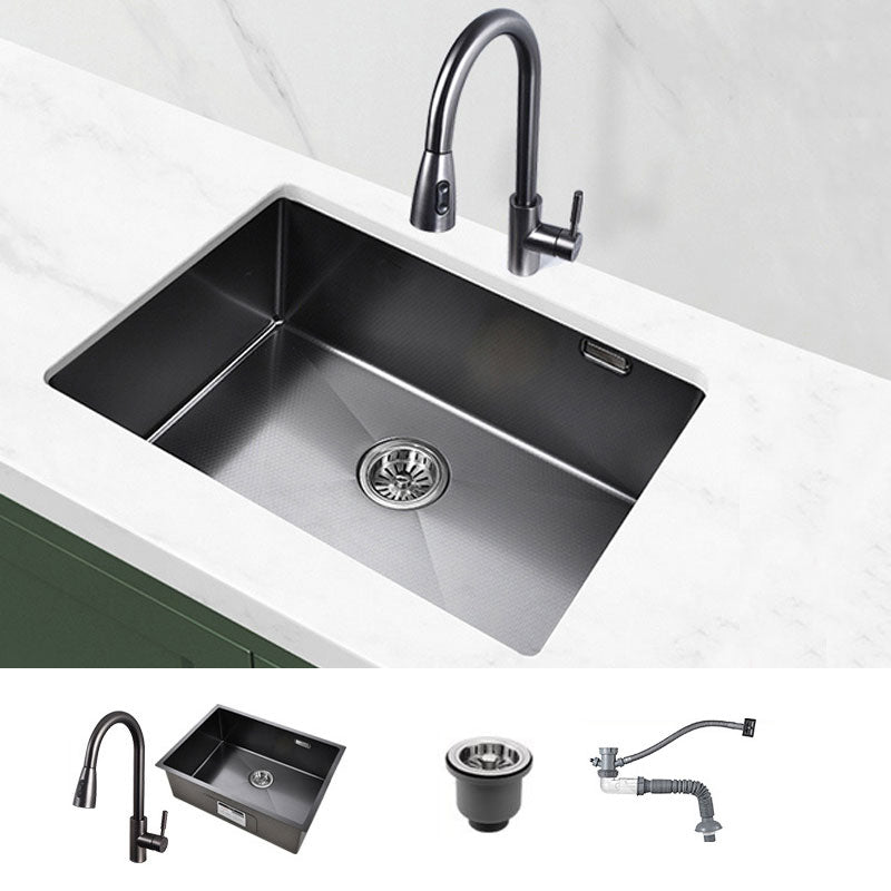 Modern Style Sink Stainless Steel Noise-cancelling Design Sink for Kitchen 24"L x 17"W x 9"H Sink with Faucet Pull Out Faucet Clearhalo 'Home Improvement' 'home_improvement' 'home_improvement_kitchen_sinks' 'Kitchen Remodel & Kitchen Fixtures' 'Kitchen Sinks & Faucet Components' 'Kitchen Sinks' 'kitchen_sinks' 6800294