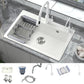 Quartz Single Bowl Kitchen Sink Rectangle Shape Kitchen Sink with Basket Strainer Sink with Faucet Round Double Tap for Water Purification Clearhalo 'Home Improvement' 'home_improvement' 'home_improvement_kitchen_sinks' 'Kitchen Remodel & Kitchen Fixtures' 'Kitchen Sinks & Faucet Components' 'Kitchen Sinks' 'kitchen_sinks' 6800305