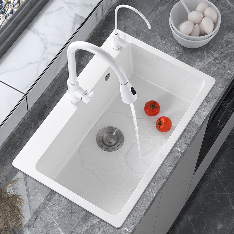 Quartz Single Bowl Kitchen Sink Rectangle Shape Kitchen Sink with Basket Strainer Clearhalo 'Home Improvement' 'home_improvement' 'home_improvement_kitchen_sinks' 'Kitchen Remodel & Kitchen Fixtures' 'Kitchen Sinks & Faucet Components' 'Kitchen Sinks' 'kitchen_sinks' 6800308