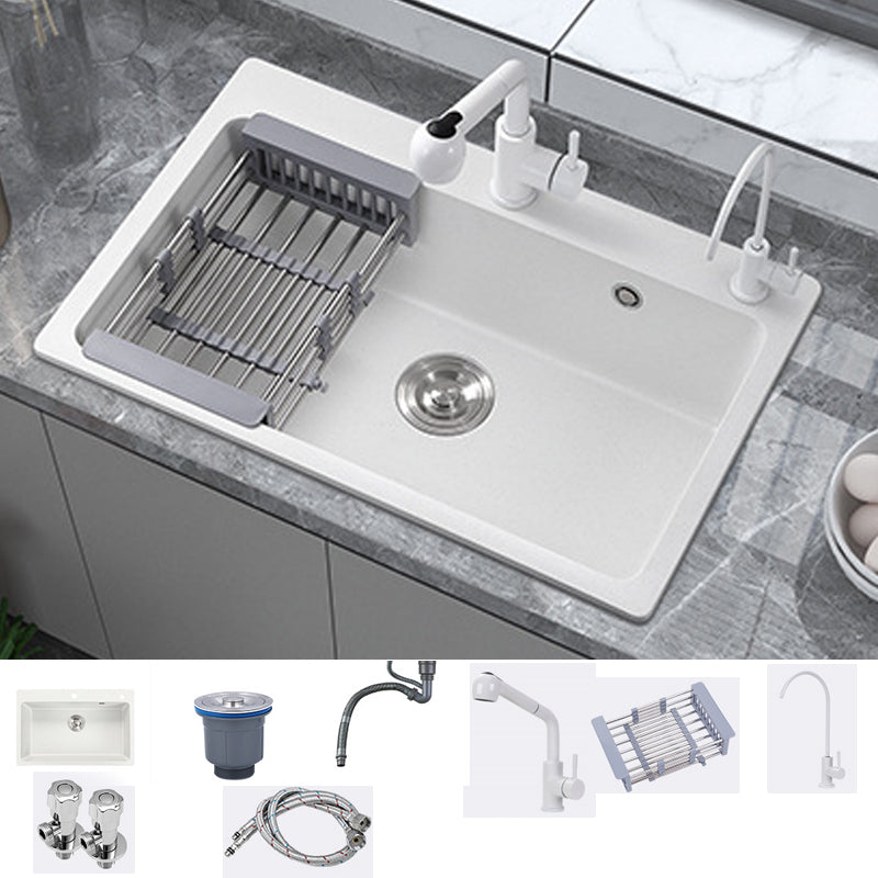 Quartz Single Bowl Kitchen Sink Rectangle Shape Kitchen Sink with Basket Strainer Sink with Faucet Tobacco Pull Out Water Filter Double Faucet Clearhalo 'Home Improvement' 'home_improvement' 'home_improvement_kitchen_sinks' 'Kitchen Remodel & Kitchen Fixtures' 'Kitchen Sinks & Faucet Components' 'Kitchen Sinks' 'kitchen_sinks' 6800309