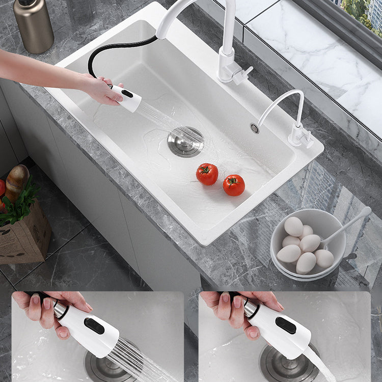 Quartz Single Bowl Kitchen Sink Rectangle Shape Kitchen Sink with Basket Strainer Clearhalo 'Home Improvement' 'home_improvement' 'home_improvement_kitchen_sinks' 'Kitchen Remodel & Kitchen Fixtures' 'Kitchen Sinks & Faucet Components' 'Kitchen Sinks' 'kitchen_sinks' 6800316