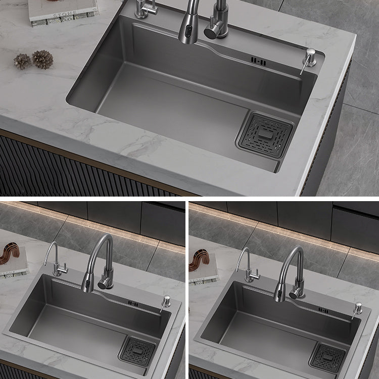 Modern Style Kitchen Sink Stainless Steel Drop-In Noise-cancelling Design Kitchen Sink Clearhalo 'Home Improvement' 'home_improvement' 'home_improvement_kitchen_sinks' 'Kitchen Remodel & Kitchen Fixtures' 'Kitchen Sinks & Faucet Components' 'Kitchen Sinks' 'kitchen_sinks' 6800332
