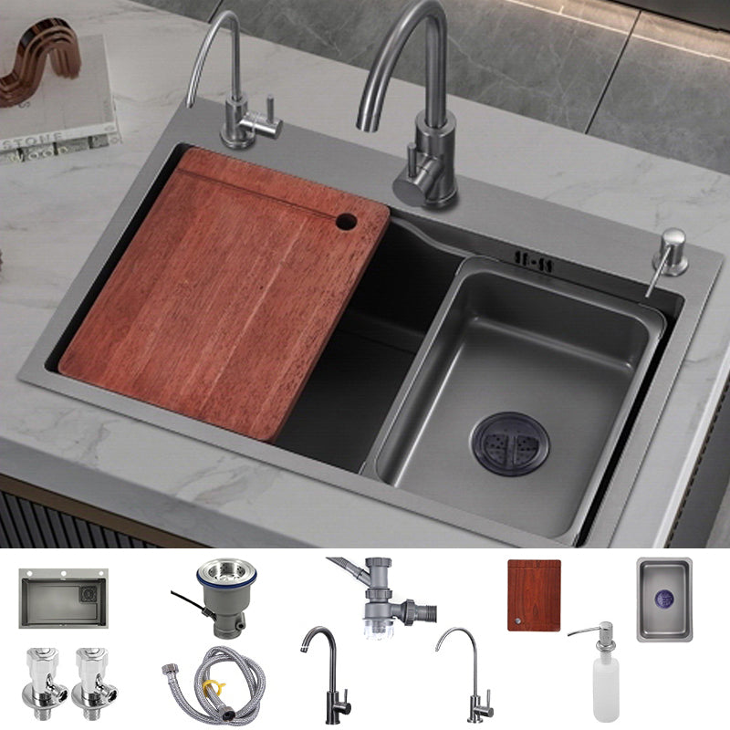 Modern Style Kitchen Sink Stainless Steel Drop-In Noise-cancelling Design Kitchen Sink Sink with Faucet Round Double Tap for Water Purification Clearhalo 'Home Improvement' 'home_improvement' 'home_improvement_kitchen_sinks' 'Kitchen Remodel & Kitchen Fixtures' 'Kitchen Sinks & Faucet Components' 'Kitchen Sinks' 'kitchen_sinks' 6800333
