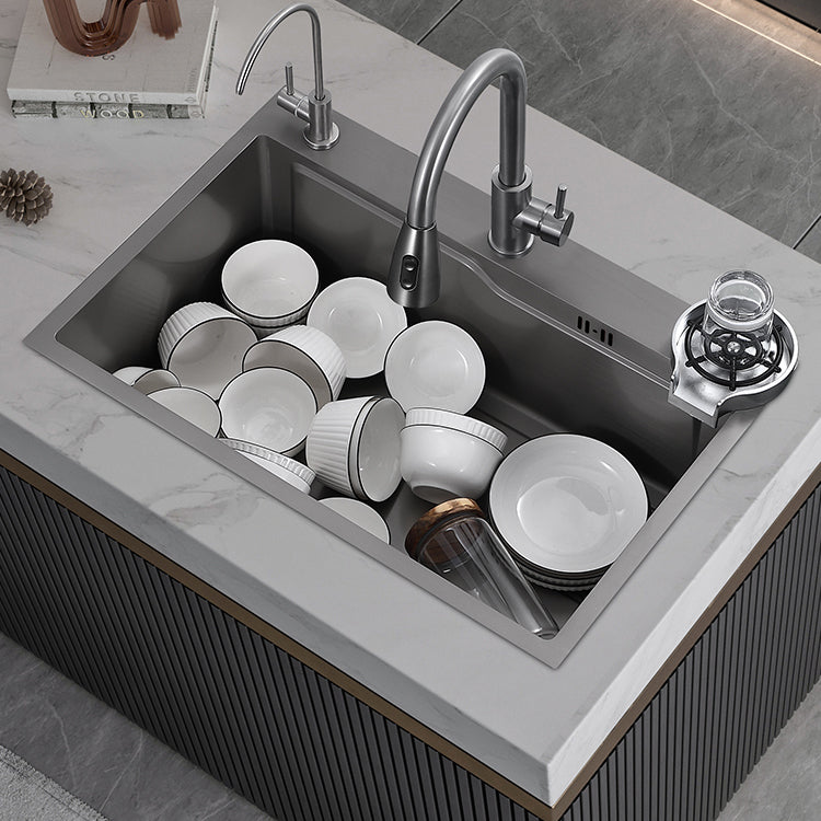 Modern Style Kitchen Sink Stainless Steel Drop-In Noise-cancelling Design Kitchen Sink Clearhalo 'Home Improvement' 'home_improvement' 'home_improvement_kitchen_sinks' 'Kitchen Remodel & Kitchen Fixtures' 'Kitchen Sinks & Faucet Components' 'Kitchen Sinks' 'kitchen_sinks' 6800336