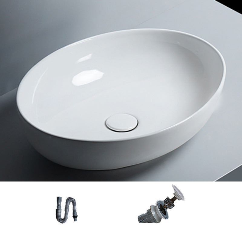 Modern Bathroom Sink Porcelain Round Vessel Lavatory Sink with Pop-Up Drain 20"L x 15"W x 6"H None Sink Clearhalo 'Bathroom Remodel & Bathroom Fixtures' 'Bathroom Sinks & Faucet Components' 'Bathroom Sinks' 'bathroom_sink' 'Home Improvement' 'home_improvement' 'home_improvement_bathroom_sink' 6800409