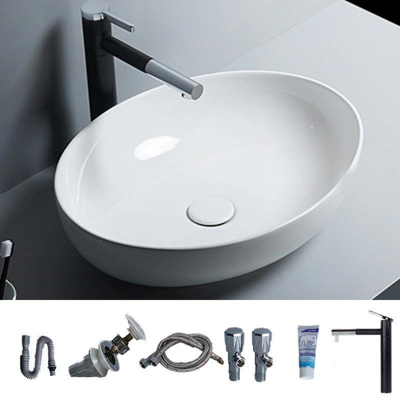 Modern Bathroom Sink Porcelain Round Vessel Lavatory Sink with Pop-Up Drain 20"L x 15"W x 6"H Swivel Spout Sink with Faucet Clearhalo 'Bathroom Remodel & Bathroom Fixtures' 'Bathroom Sinks & Faucet Components' 'Bathroom Sinks' 'bathroom_sink' 'Home Improvement' 'home_improvement' 'home_improvement_bathroom_sink' 6800413