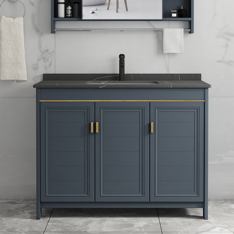 Blue Bathroom Vanity Metal Frame Single Sink Rectangle Mirror Bath Vanity with 2 Doors Clearhalo 'Bathroom Remodel & Bathroom Fixtures' 'Bathroom Vanities' 'bathroom_vanities' 'Home Improvement' 'home_improvement' 'home_improvement_bathroom_vanities' 6800437