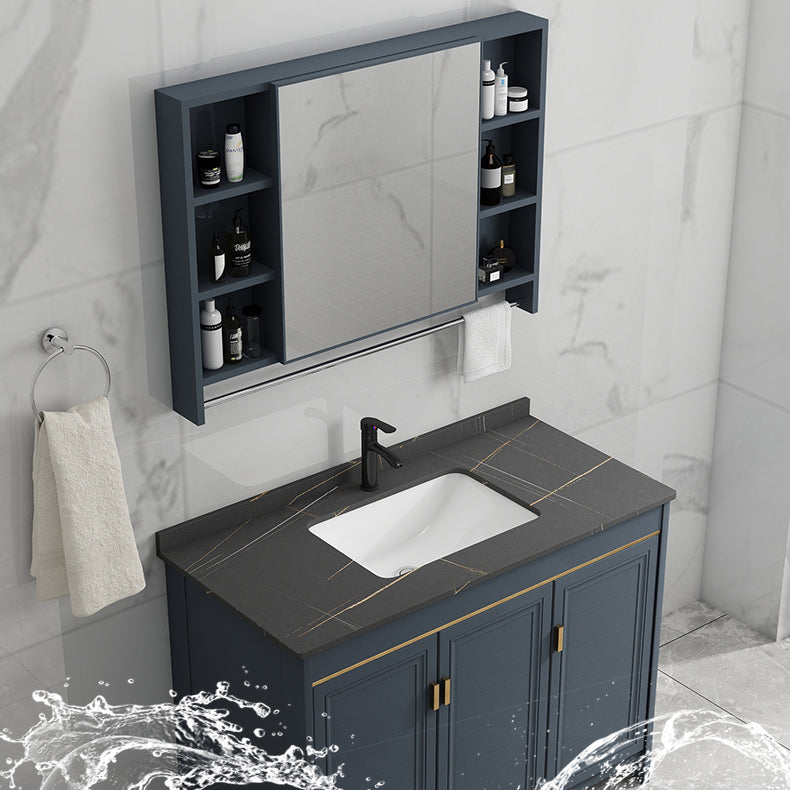 Blue Bathroom Vanity Metal Frame Single Sink Rectangle Mirror Bath Vanity with 2 Doors Clearhalo 'Bathroom Remodel & Bathroom Fixtures' 'Bathroom Vanities' 'bathroom_vanities' 'Home Improvement' 'home_improvement' 'home_improvement_bathroom_vanities' 6800441